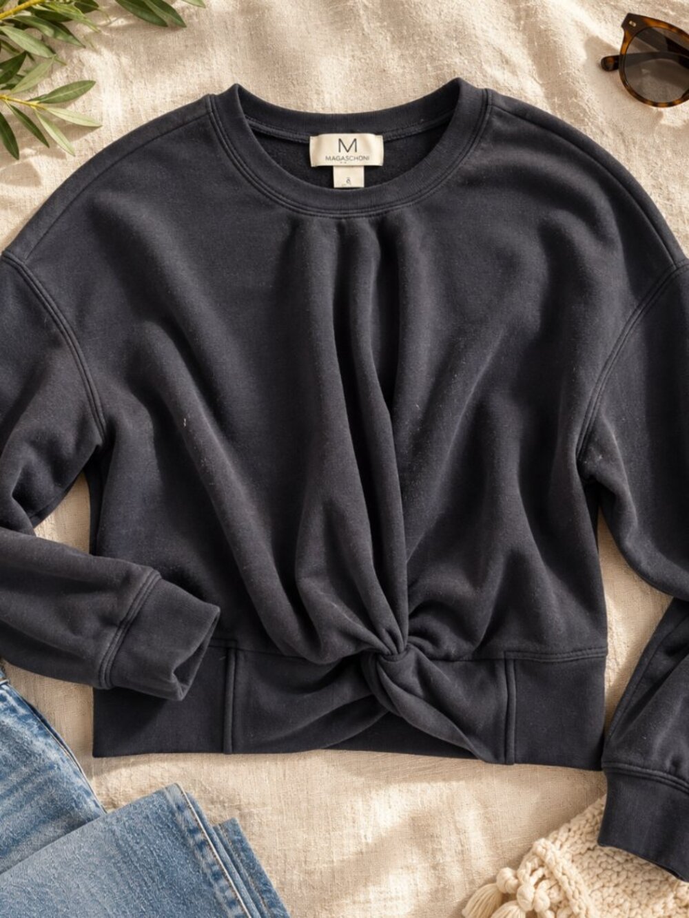 Magaschoni Black Twist Front Sweatshirt Pullover Size Small